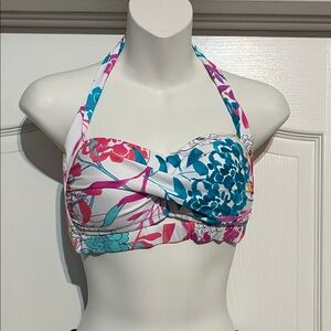 Kenneth Kole Floral Halter Bikini Top in Teal & Pink size M